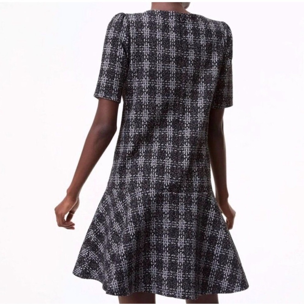LOFT Black and White windowpane flounce Mini Dress. Size Medium - Picture 3 of 8
